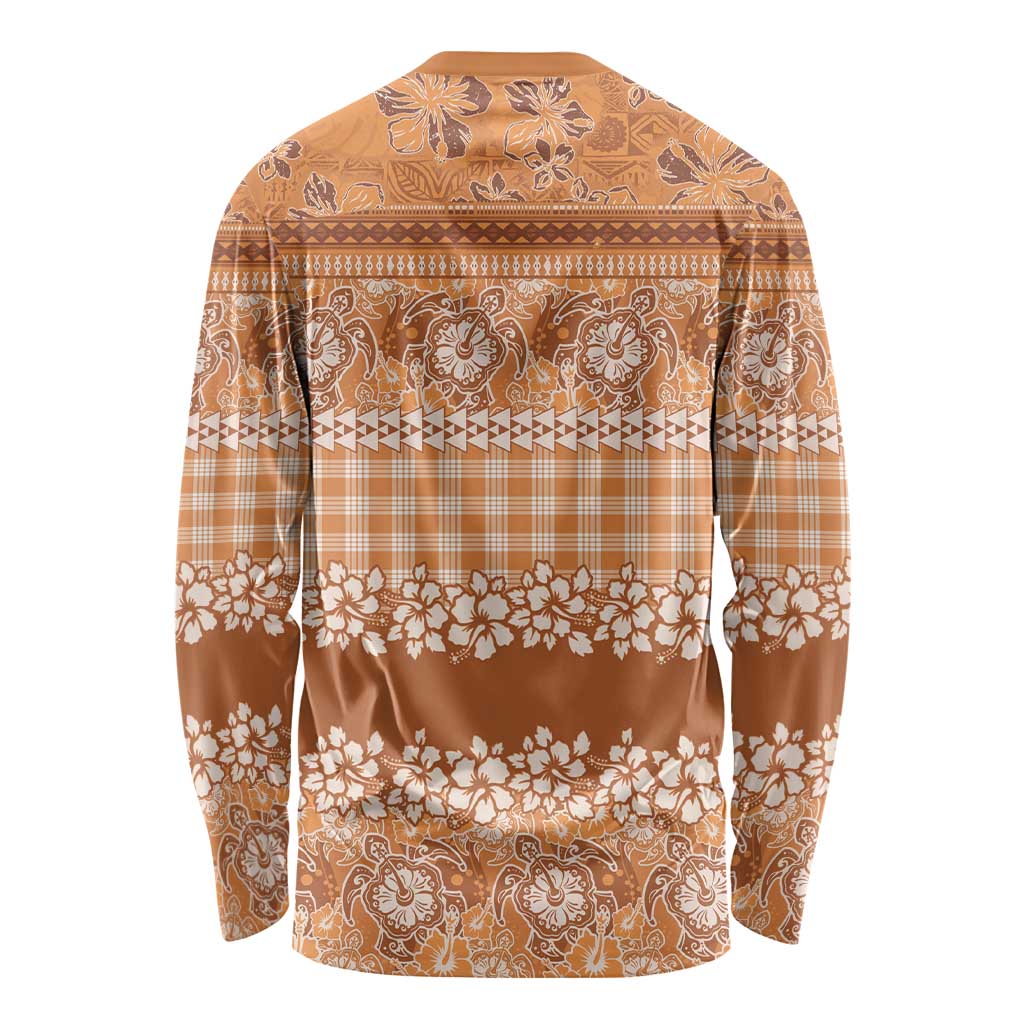 Hawaiian Hibiscus Honu Long Sleeve Shirt Gold Mele Kalikimaka Palaka Spirit LT9 - Polynesian Pride