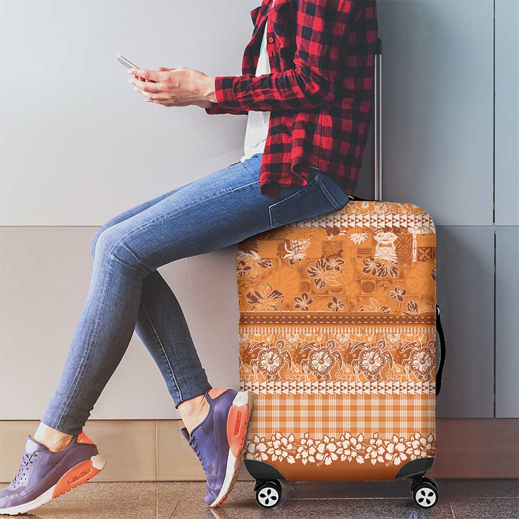 Hawaiian Hibiscus Honu Luggage Cover Gold Mele Kalikimaka Palaka Spirit LT9 - Polynesian Pride