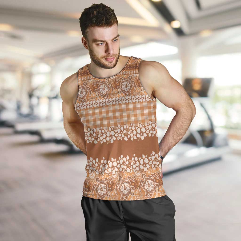 Hawaiian Hibiscus Honu Men Tank Top Gold Mele Kalikimaka Palaka Spirit - Polynesian Pride
