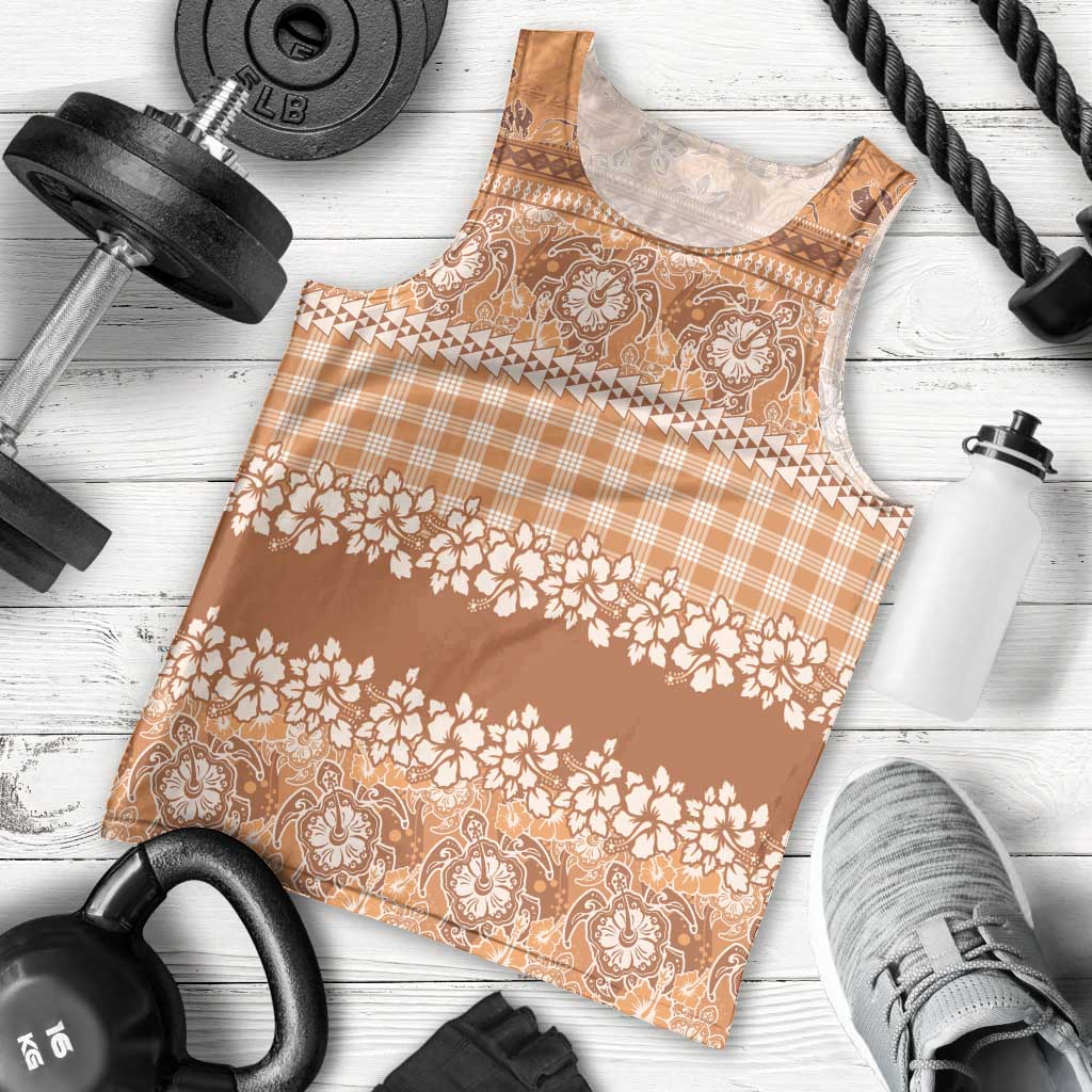 Hawaiian Hibiscus Honu Men Tank Top Gold Mele Kalikimaka Palaka Spirit - Polynesian Pride