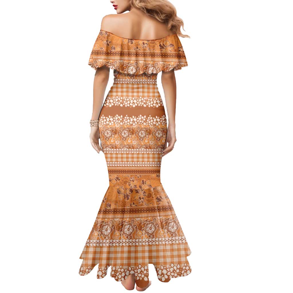 Hawaiian Hibiscus Honu Mermaid Dress Gold Mele Kalikimaka Palaka Spirit LT9 - Polynesian Pride