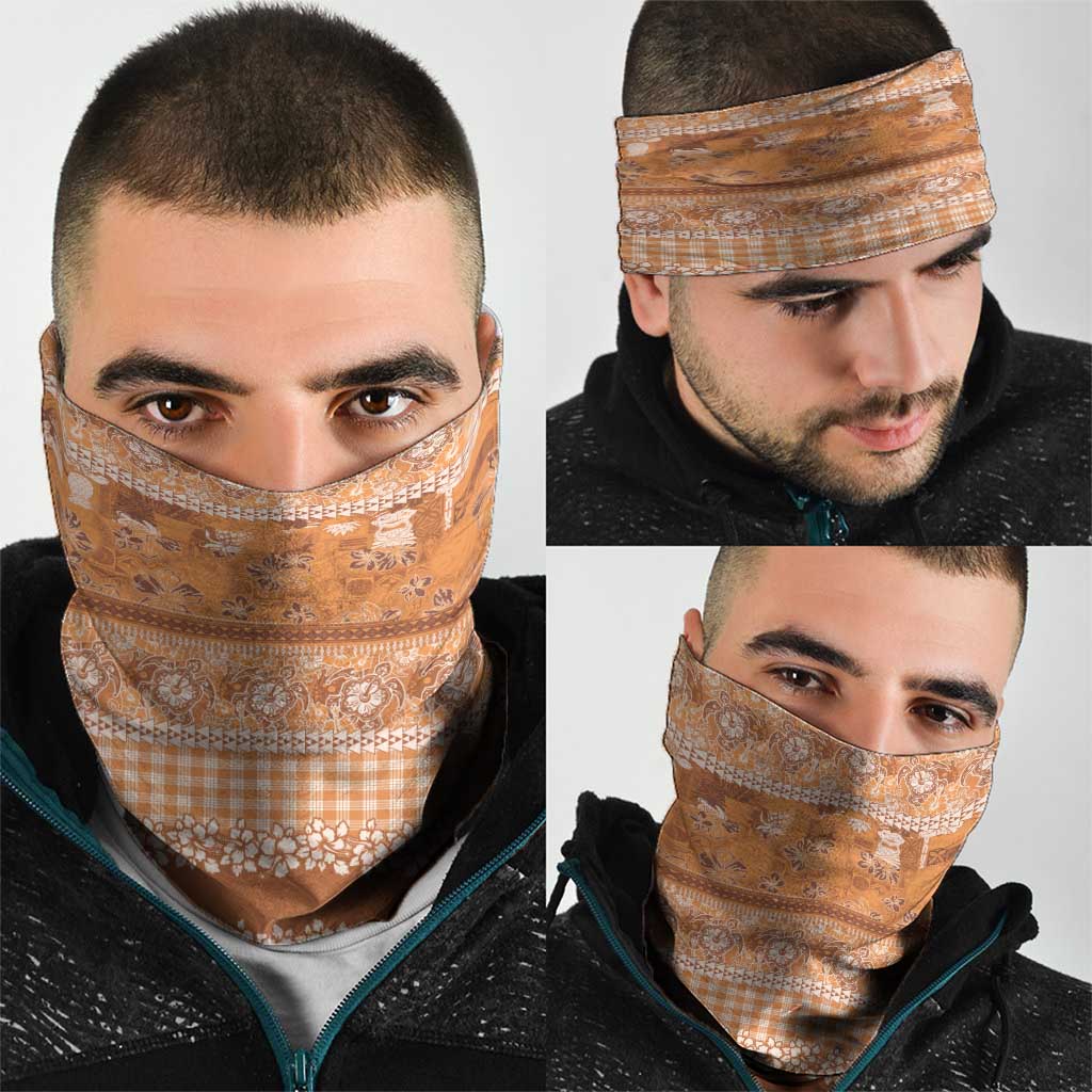 Hawaiian Hibiscus Honu Neck Gaiter Gold Mele Kalikimaka Palaka Spirit - Polynesian Pride