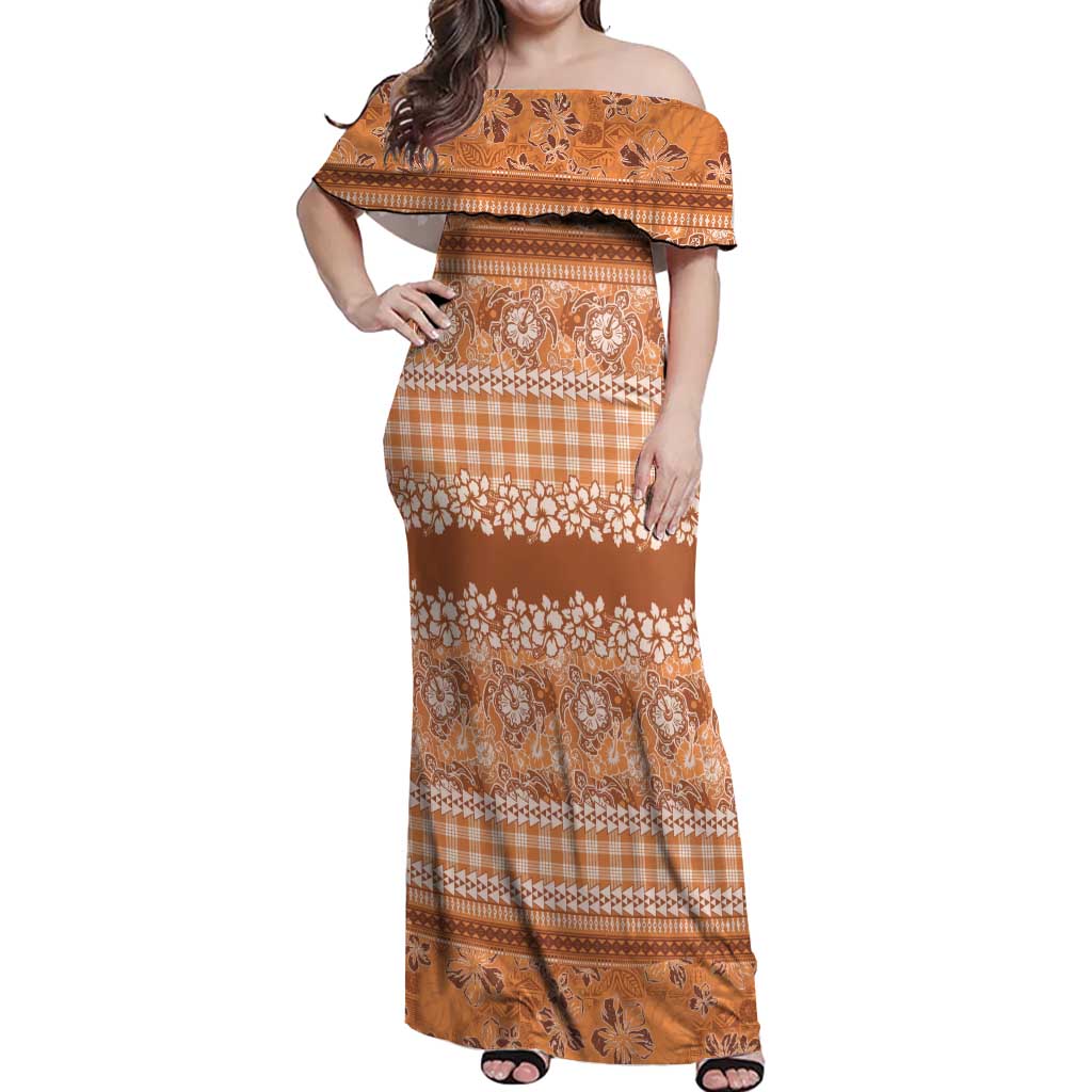 Hawaiian Hibiscus Honu Off Shoulder Maxi Dress Gold Mele Kalikimaka Palaka Spirit LT9 Women Gold - Polynesian Pride