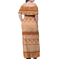 Hawaiian Hibiscus Honu Off Shoulder Maxi Dress Gold Mele Kalikimaka Palaka Spirit LT9 - Polynesian Pride