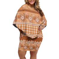 Hawaiian Hibiscus Honu Off Shoulder Short Dress Gold Mele Kalikimaka Palaka Spirit LT9 Women Gold - Polynesian Pride
