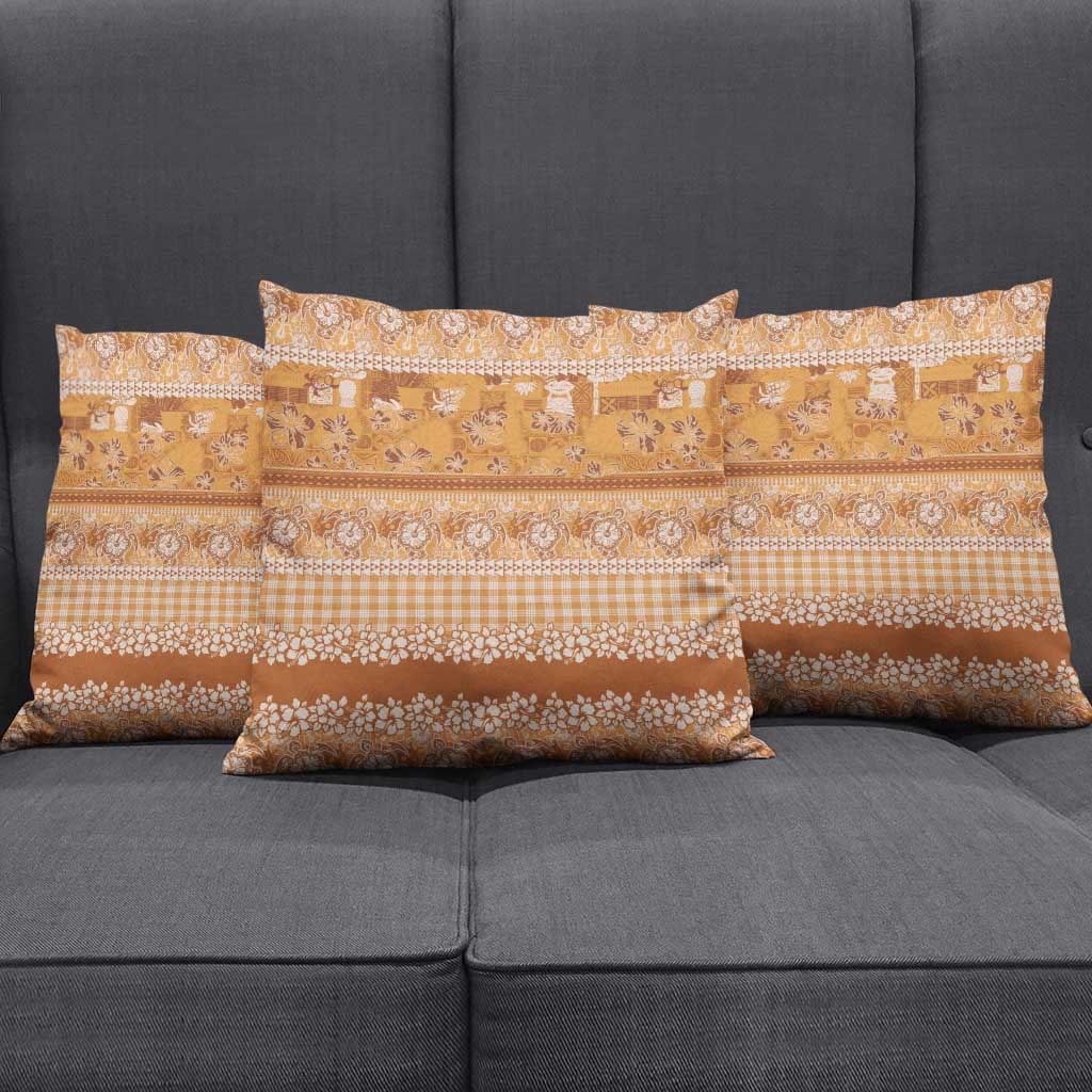 Hawaiian Hibiscus Honu Pillow Cover Gold Mele Kalikimaka Palaka Spirit - Polynesian Pride