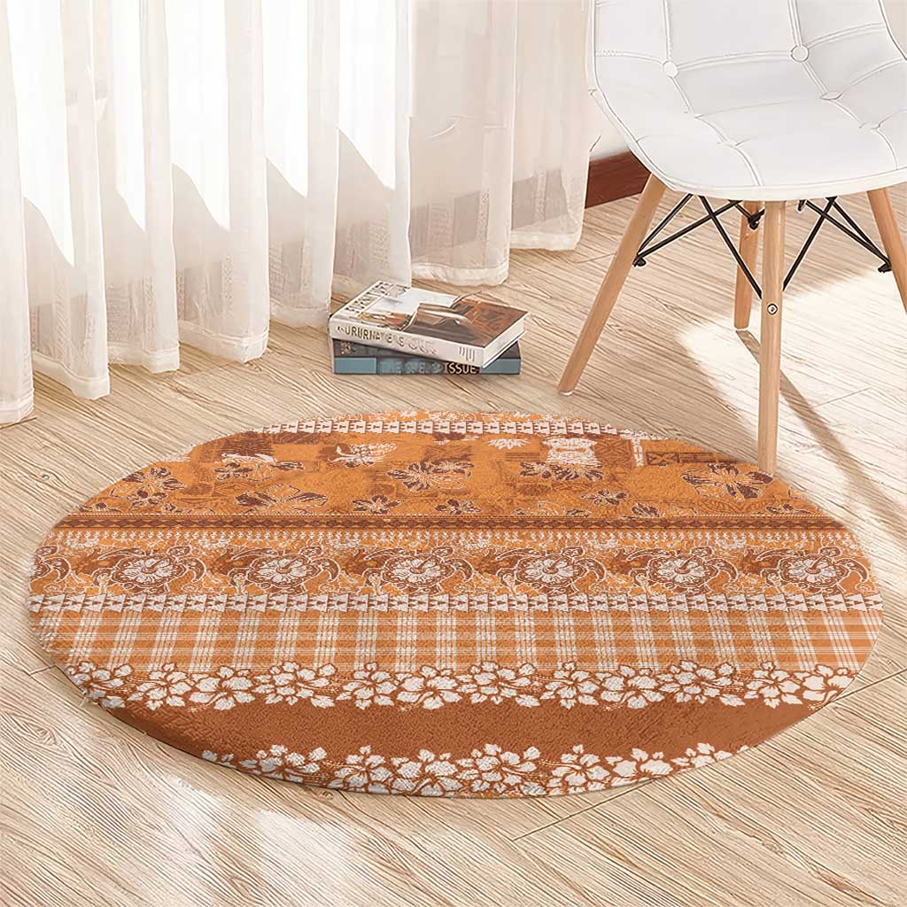 Hawaiian Hibiscus Honu Round Carpet Gold Mele Kalikimaka Palaka Spirit - Polynesian Pride
