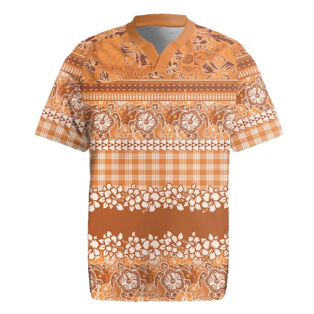 Hawaiian Hibiscus Honu Rugby Jersey Gold Mele Kalikimaka Palaka Spirit - Polynesian Pride