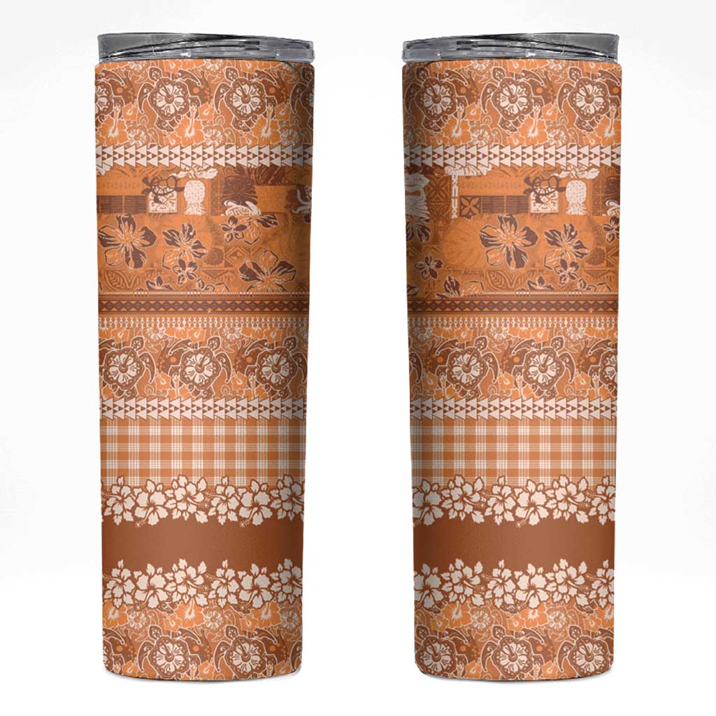 Hawaiian Hibiscus Honu Skinny Tumbler Gold Mele Kalikimaka Palaka Spirit - Polynesian Pride