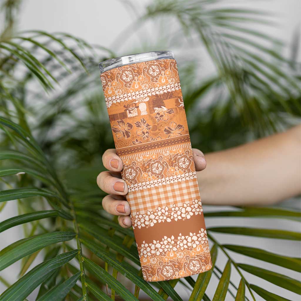 Hawaiian Hibiscus Honu Skinny Tumbler Gold Mele Kalikimaka Palaka Spirit LT9 - Polynesian Pride