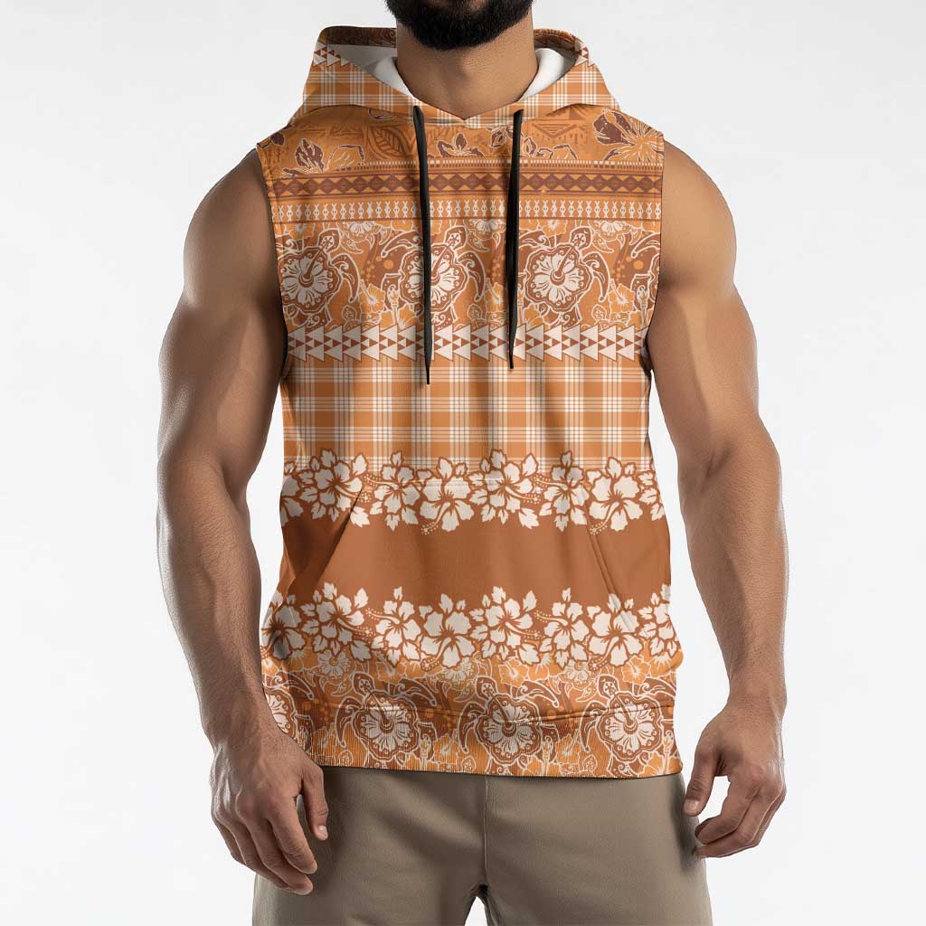 Hawaiian Hibiscus Honu Sleeveless Hoodie Gold Mele Kalikimaka Palaka Spirit LT9 - Polynesian Pride