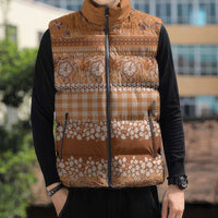 Hawaiian Hibiscus Honu Sleeveless Puffer Jacket Gold Mele Kalikimaka Palaka Spirit - Polynesian Pride