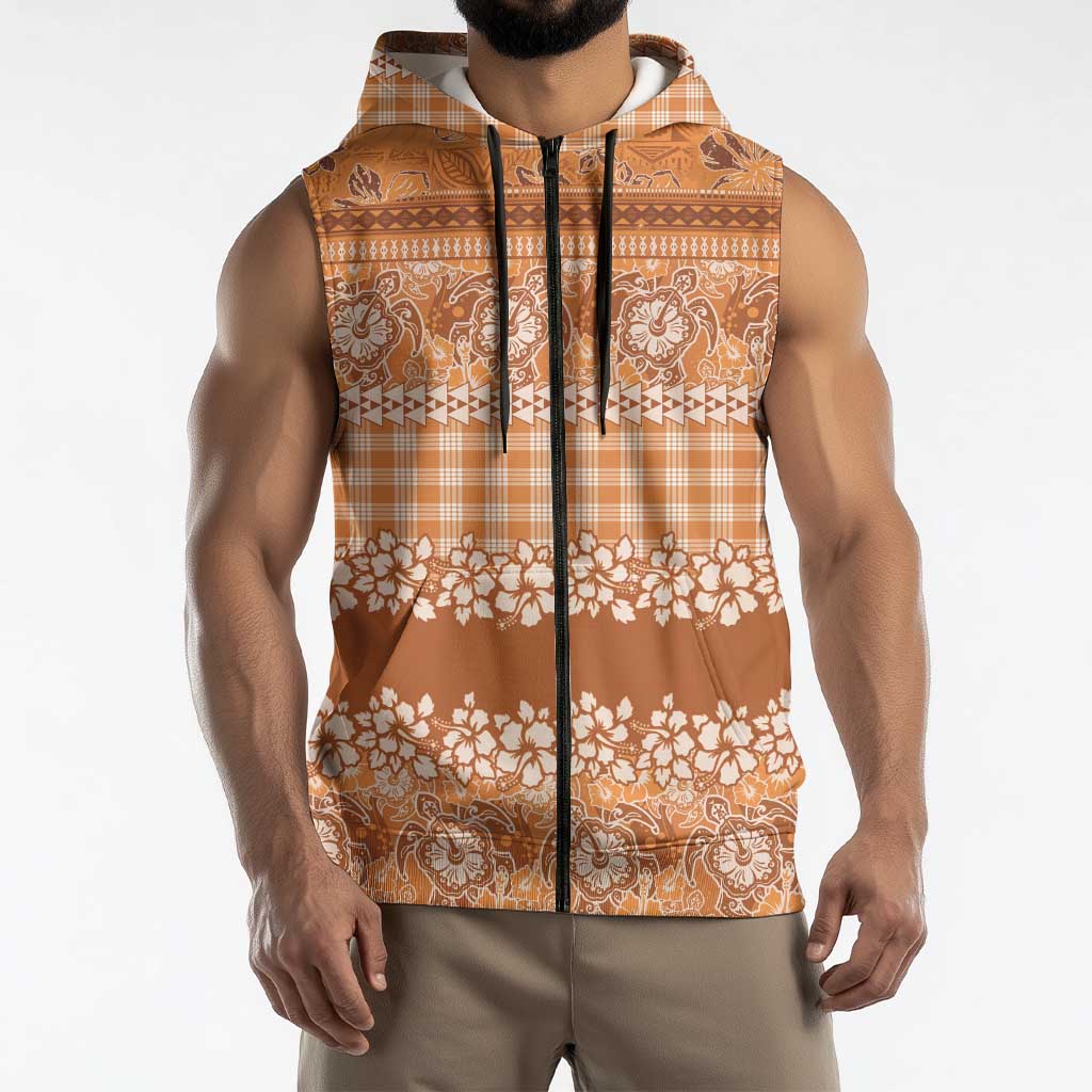 Hawaiian Hibiscus Honu Sleeveless Zip Hoodie Gold Mele Kalikimaka Palaka Spirit LT9 - Polynesian Pride
