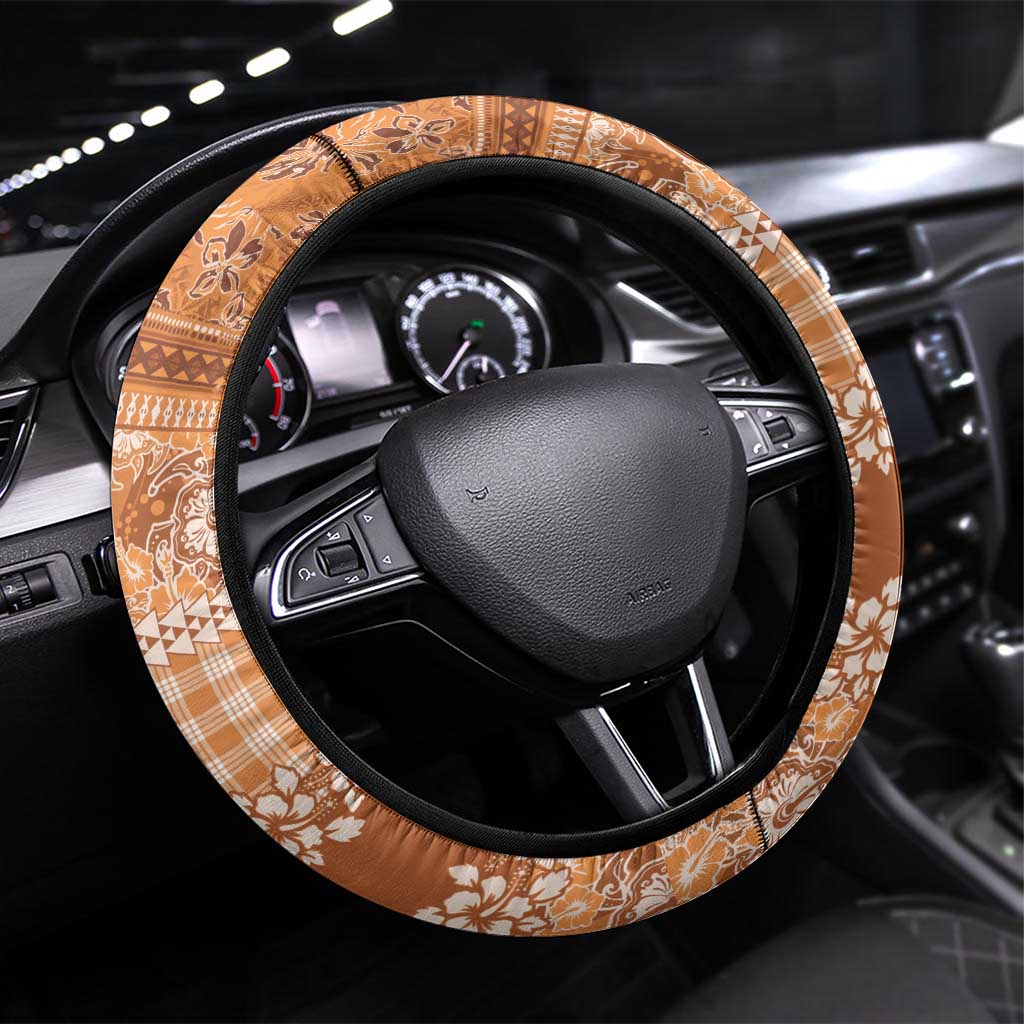 Hawaiian Hibiscus Honu Steering Wheel Cover Gold Mele Kalikimaka Palaka Spirit LT9 Universal Fit Gold - Polynesian Pride