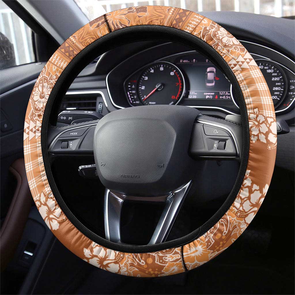 Hawaiian Hibiscus Honu Steering Wheel Cover Gold Mele Kalikimaka Palaka Spirit LT9 - Polynesian Pride