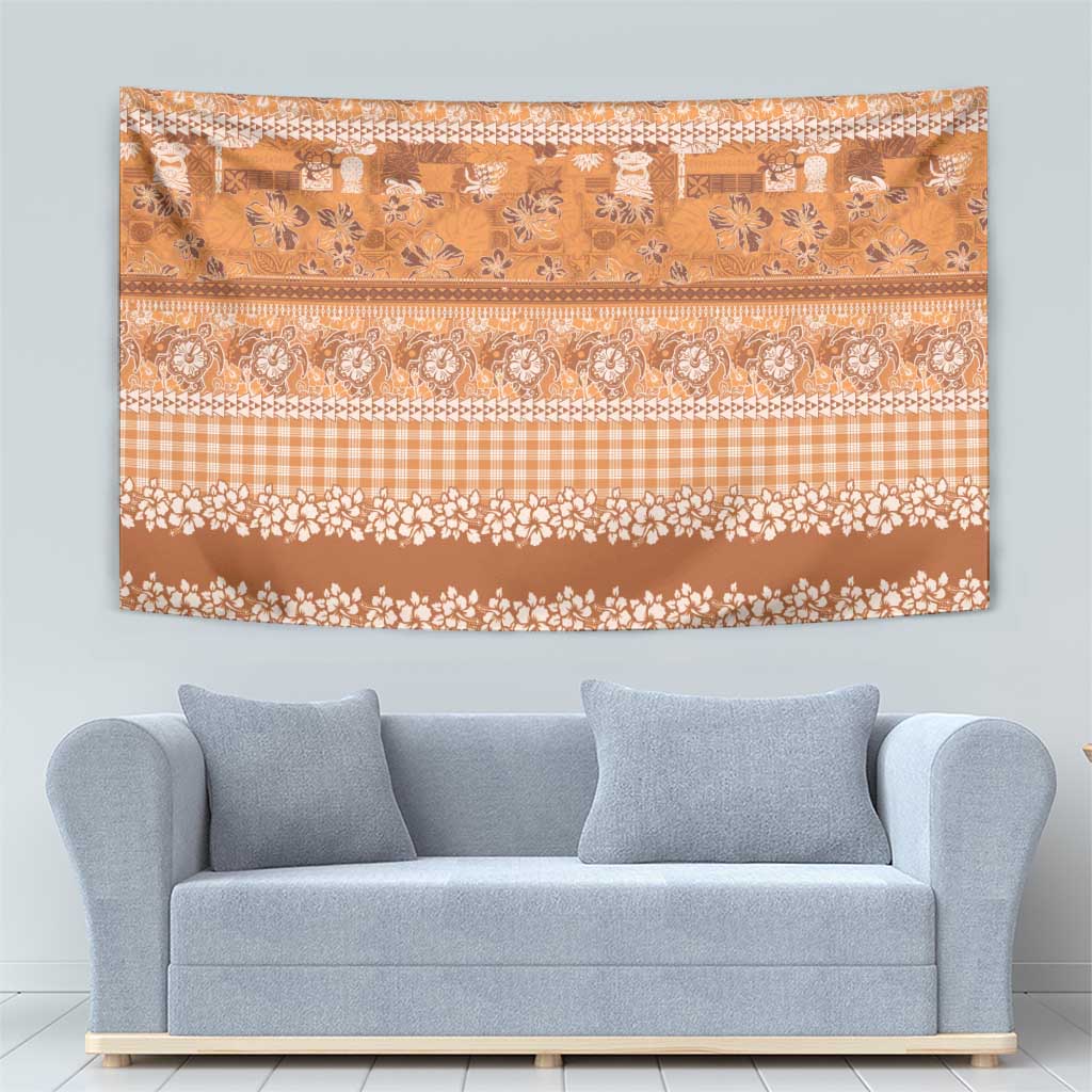 Hawaiian Hibiscus Honu Tapestry Gold Mele Kalikimaka Palaka Spirit LT9 - Polynesian Pride