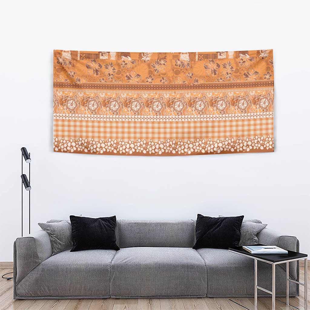 Hawaiian Hibiscus Honu Tapestry Gold Mele Kalikimaka Palaka Spirit LT9 - Polynesian Pride