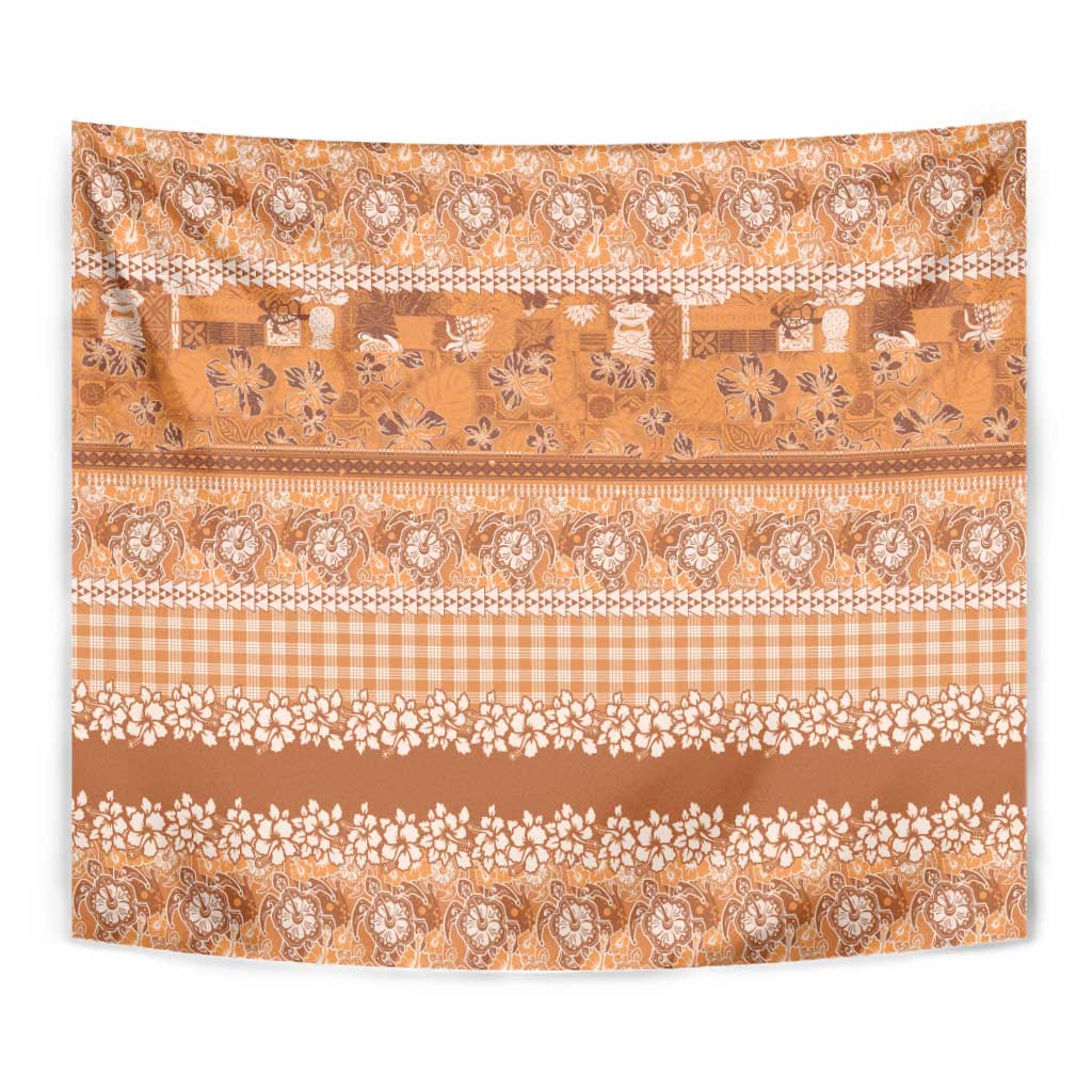 Hawaiian Hibiscus Honu Tapestry Gold Mele Kalikimaka Palaka Spirit LT9 - Polynesian Pride