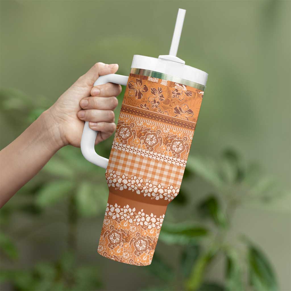 Hawaiian Hibiscus Honu Tumbler With Handle Gold Mele Kalikimaka Palaka Spirit - Polynesian Pride