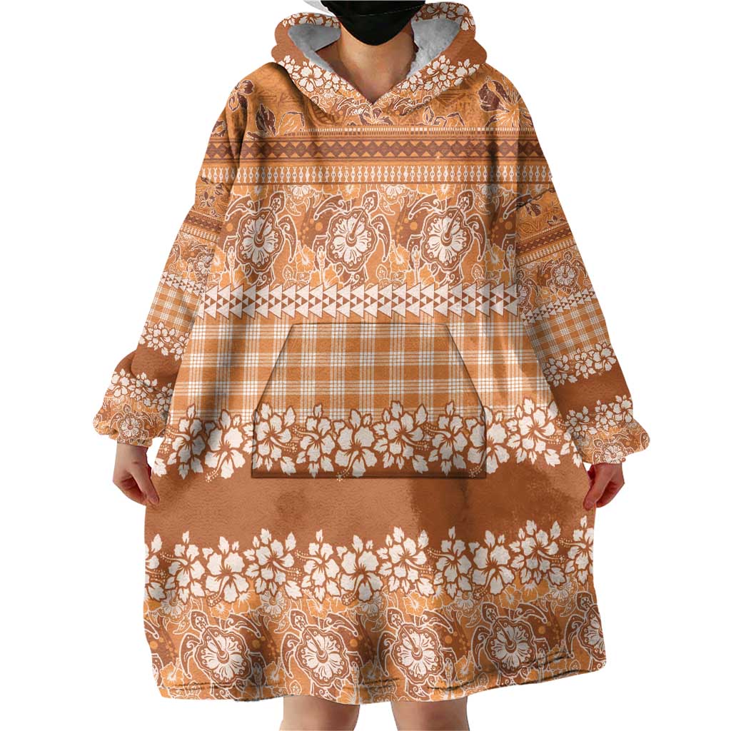 Hawaiian Hibiscus Honu Wearable Blanket Hoodie Gold Mele Kalikimaka Palaka Spirit LT9 - Polynesian Pride