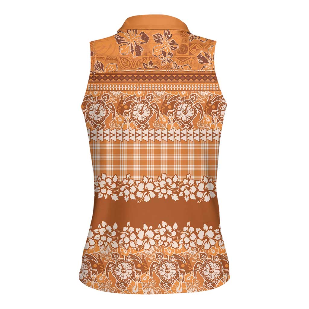 Hawaiian Hibiscus Honu Women Sleeveless Polo Shirt Gold Mele Kalikimaka Palaka Spirit LT9 - Polynesian Pride