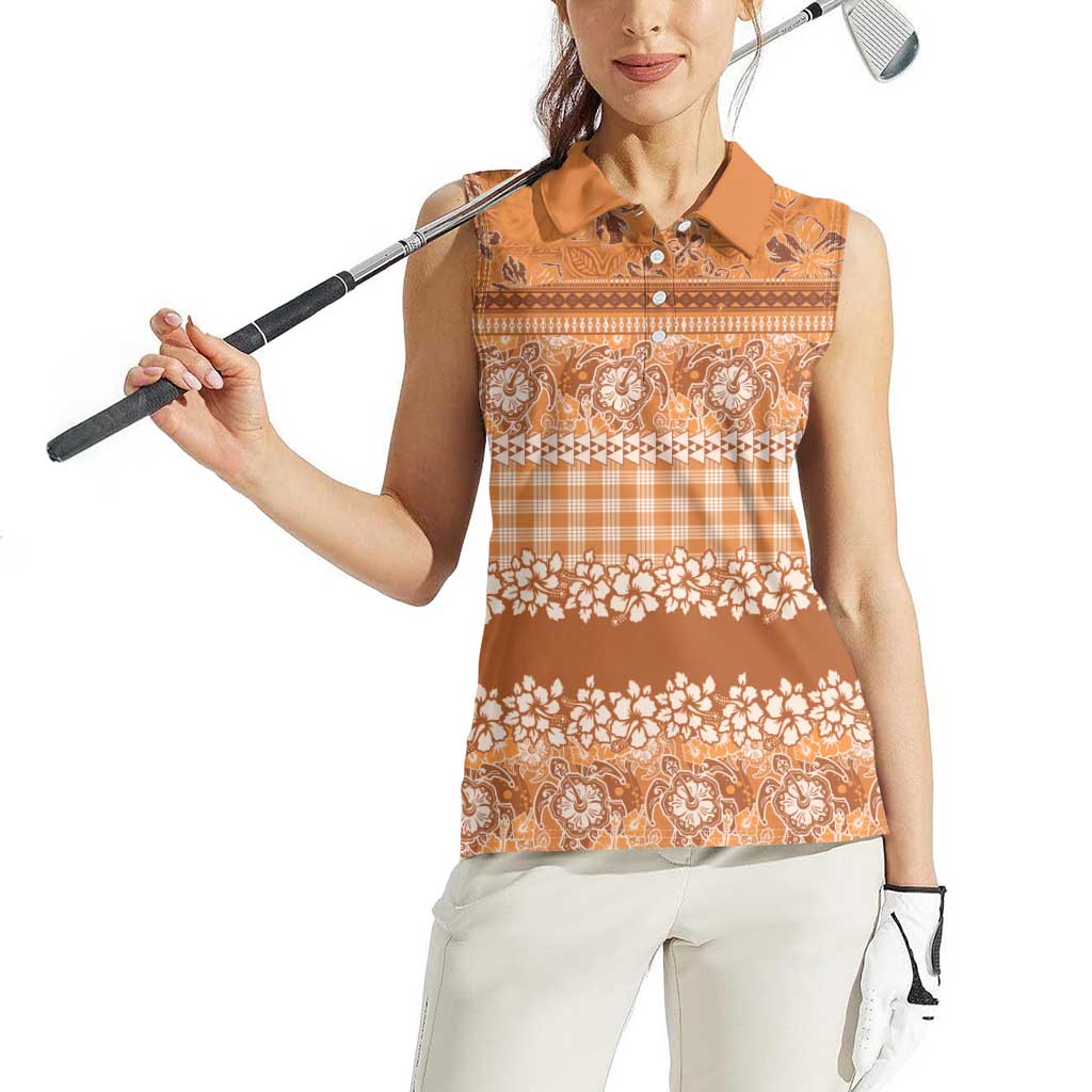 Hawaiian Hibiscus Honu Women Sleeveless Polo Shirt Gold Mele Kalikimaka Palaka Spirit LT9 - Polynesian Pride