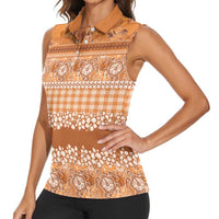 Hawaiian Hibiscus Honu Women Sleeveless Polo Shirt Gold Mele Kalikimaka Palaka Spirit LT9 - Polynesian Pride