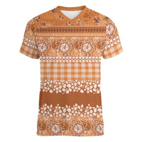 Hawaiian Hibiscus Honu Women V-Neck T-Shirt Gold Mele Kalikimaka Palaka Spirit LT9 Female Gold - Polynesian Pride