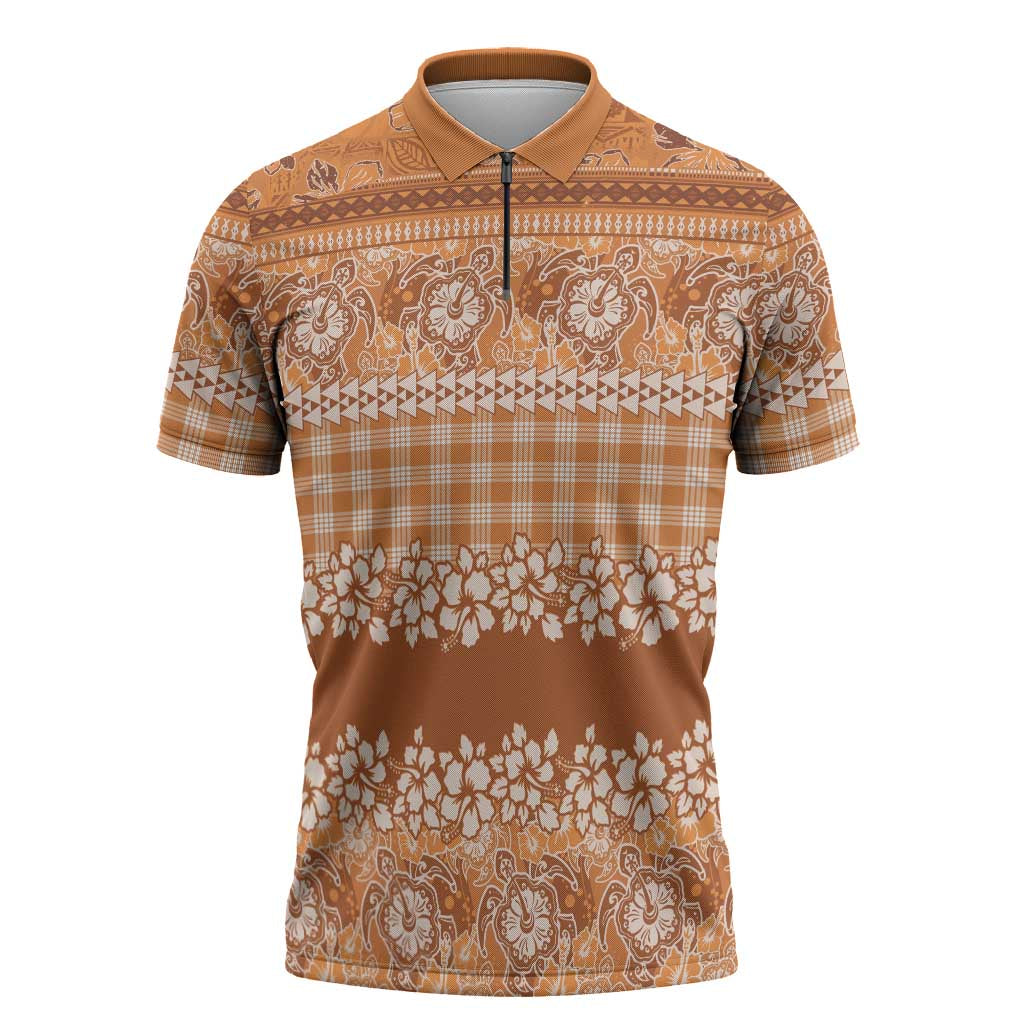 Hawaiian Hibiscus Honu Zipper Polo Shirt Gold Mele Kalikimaka Palaka Spirit LT9 Gold - Polynesian Pride