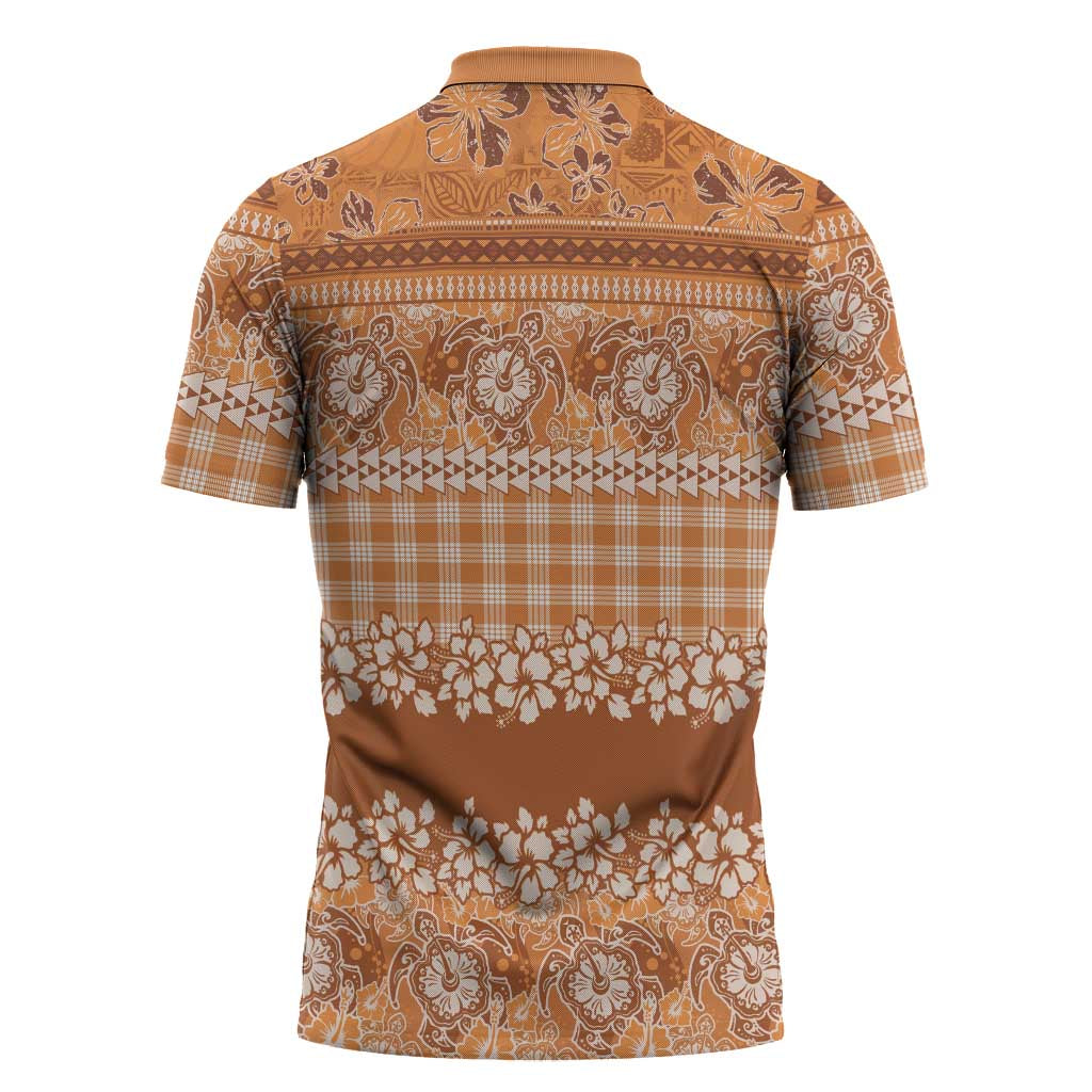Hawaiian Hibiscus Honu Zipper Polo Shirt Gold Mele Kalikimaka Palaka Spirit LT9 - Polynesian Pride