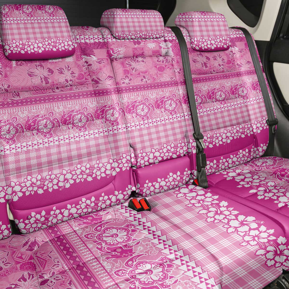 Hawaiian Hibiscus Honu Back Car Seat Cover Pink Mele Kalikimaka Palaka Spirit LT9 - Polynesian Pride
