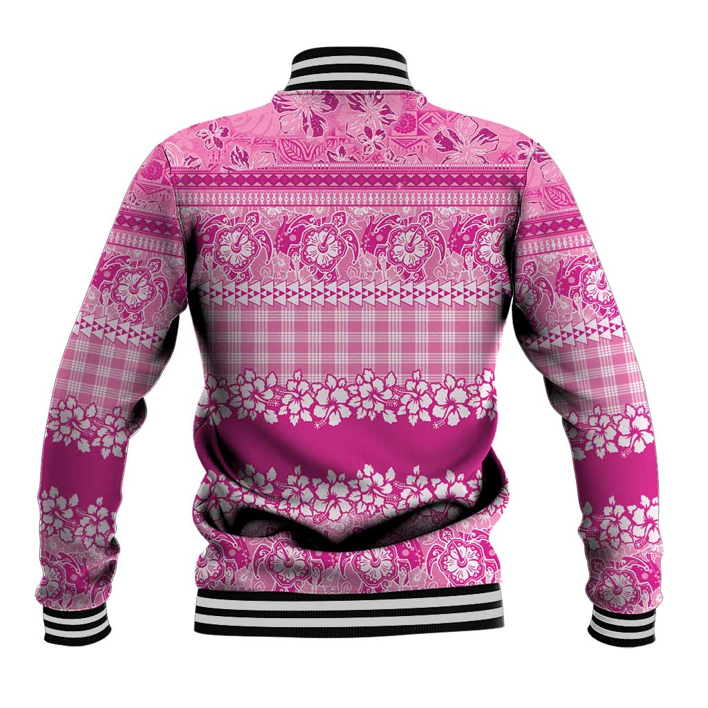 Hawaiian Hibiscus Honu Baseball Jacket Pink Mele Kalikimaka Palaka Spirit - Polynesian Pride