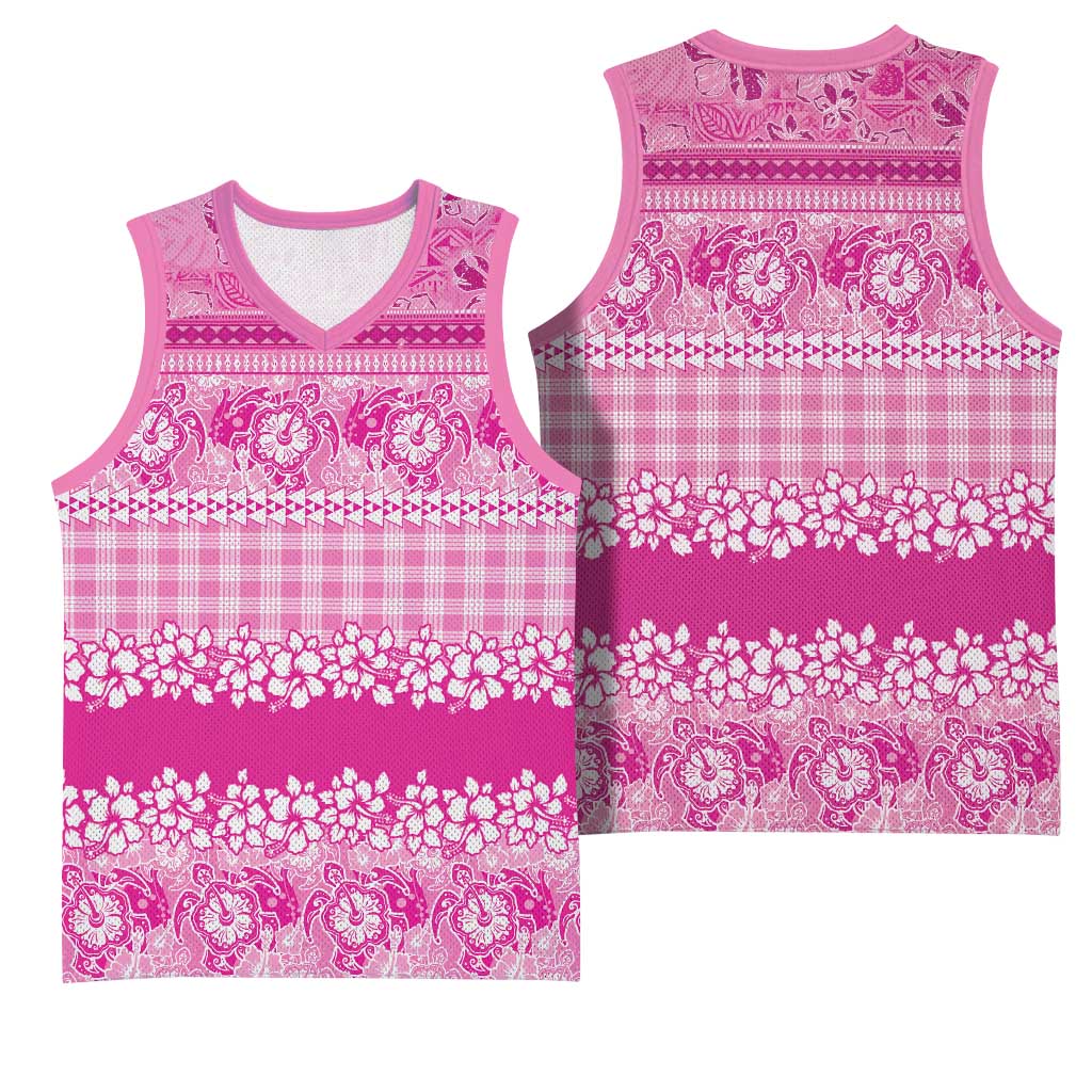 Hawaiian Hibiscus Honu Basketball Jersey Pink Mele Kalikimaka Palaka Spirit LT9 - Polynesian Pride