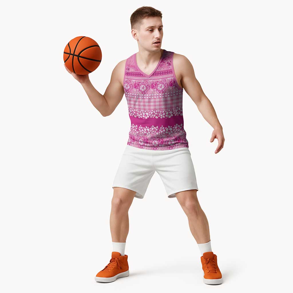 Hawaiian Hibiscus Honu Basketball Jersey Pink Mele Kalikimaka Palaka Spirit LT9 - Polynesian Pride
