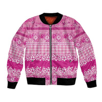 Hawaiian Hibiscus Honu Bomber Jacket Pink Mele Kalikimaka Palaka Spirit LT9 Unisex Pink - Polynesian Pride