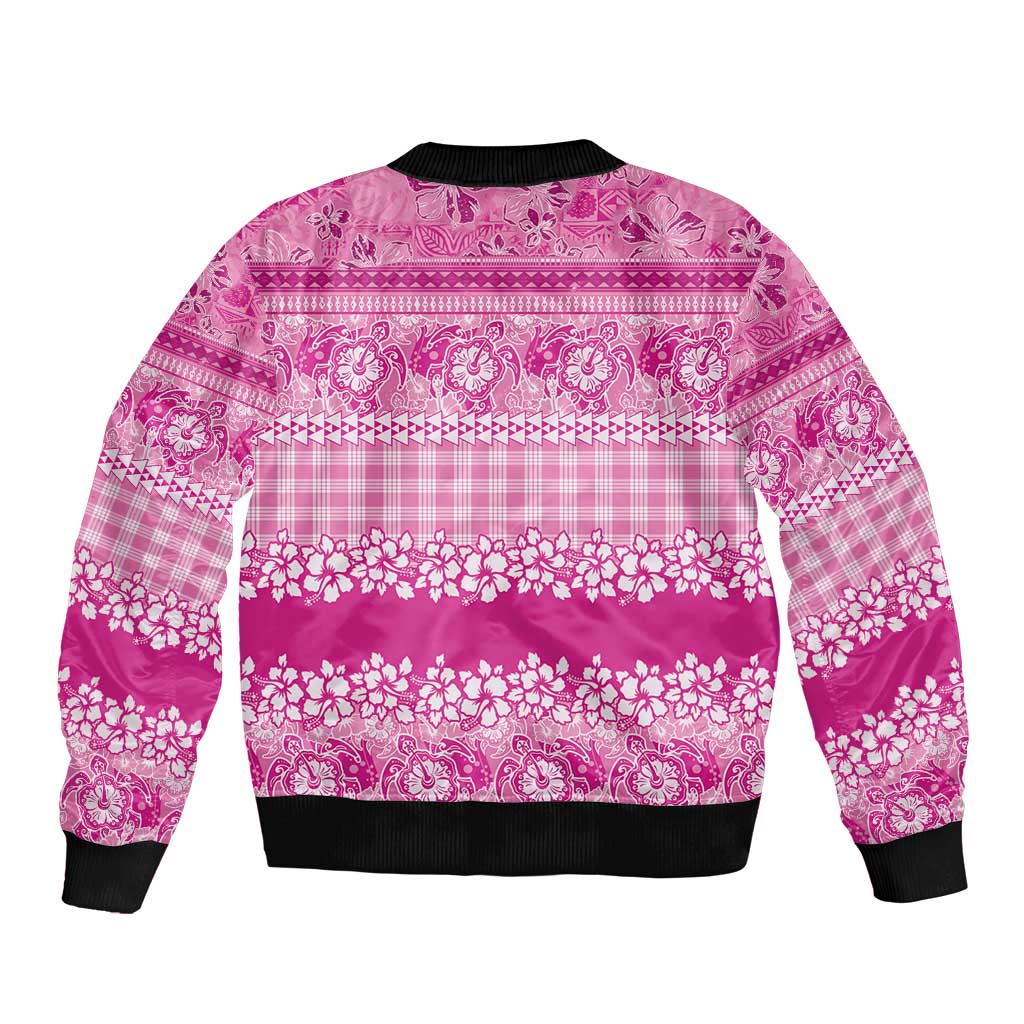 Hawaiian Hibiscus Honu Bomber Jacket Pink Mele Kalikimaka Palaka Spirit LT9 - Polynesian Pride
