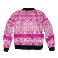 Hawaiian Hibiscus Honu Bomber Jacket Pink Mele Kalikimaka Palaka Spirit LT9 - Polynesian Pride