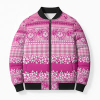 Hawaiian Hibiscus Honu Bomber Puffer Jacket Pink Mele Kalikimaka Palaka Spirit LT9 Unisex Pink - Polynesian Pride