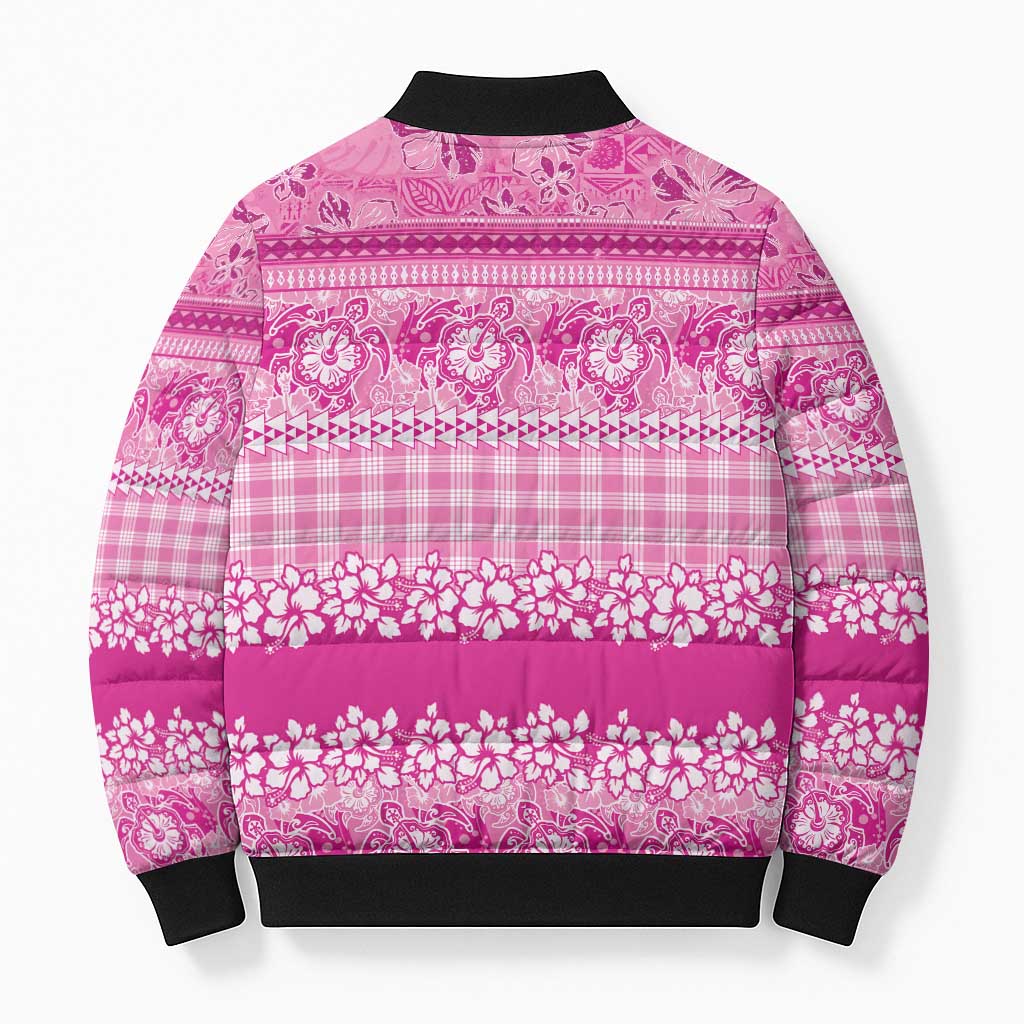 Hawaiian Hibiscus Honu Bomber Puffer Jacket Pink Mele Kalikimaka Palaka Spirit LT9 - Polynesian Pride