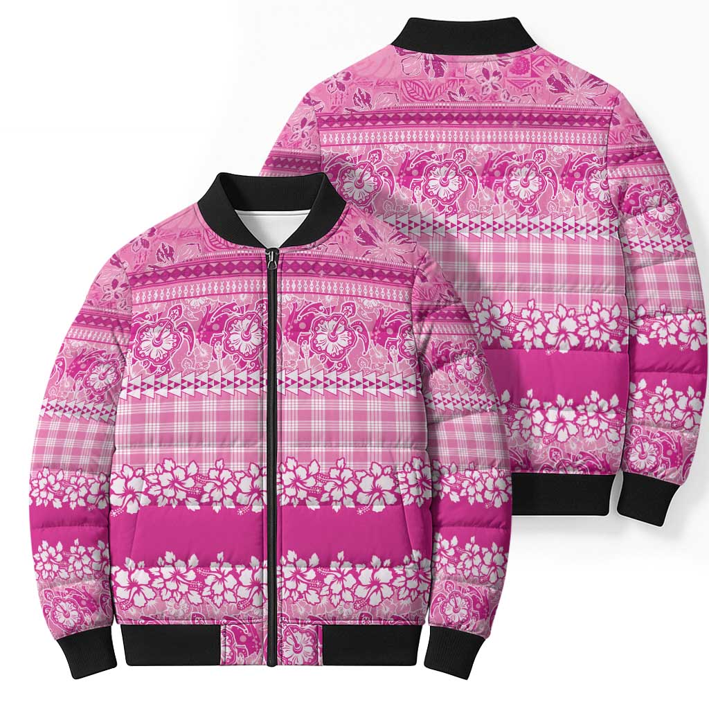 Hawaiian Hibiscus Honu Bomber Puffer Jacket Pink Mele Kalikimaka Palaka Spirit LT9 - Polynesian Pride