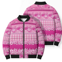 Hawaiian Hibiscus Honu Bomber Puffer Jacket Pink Mele Kalikimaka Palaka Spirit LT9 - Polynesian Pride