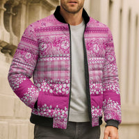 Hawaiian Hibiscus Honu Bomber Puffer Jacket Pink Mele Kalikimaka Palaka Spirit LT9 - Polynesian Pride