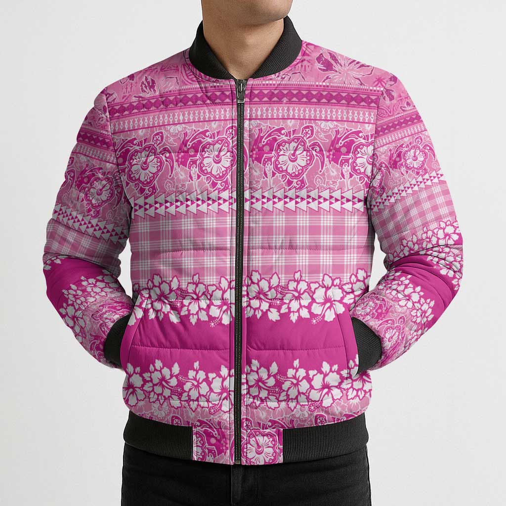 Hawaiian Hibiscus Honu Bomber Puffer Jacket Pink Mele Kalikimaka Palaka Spirit LT9 - Polynesian Pride