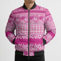 Hawaiian Hibiscus Honu Bomber Puffer Jacket Pink Mele Kalikimaka Palaka Spirit LT9 - Polynesian Pride