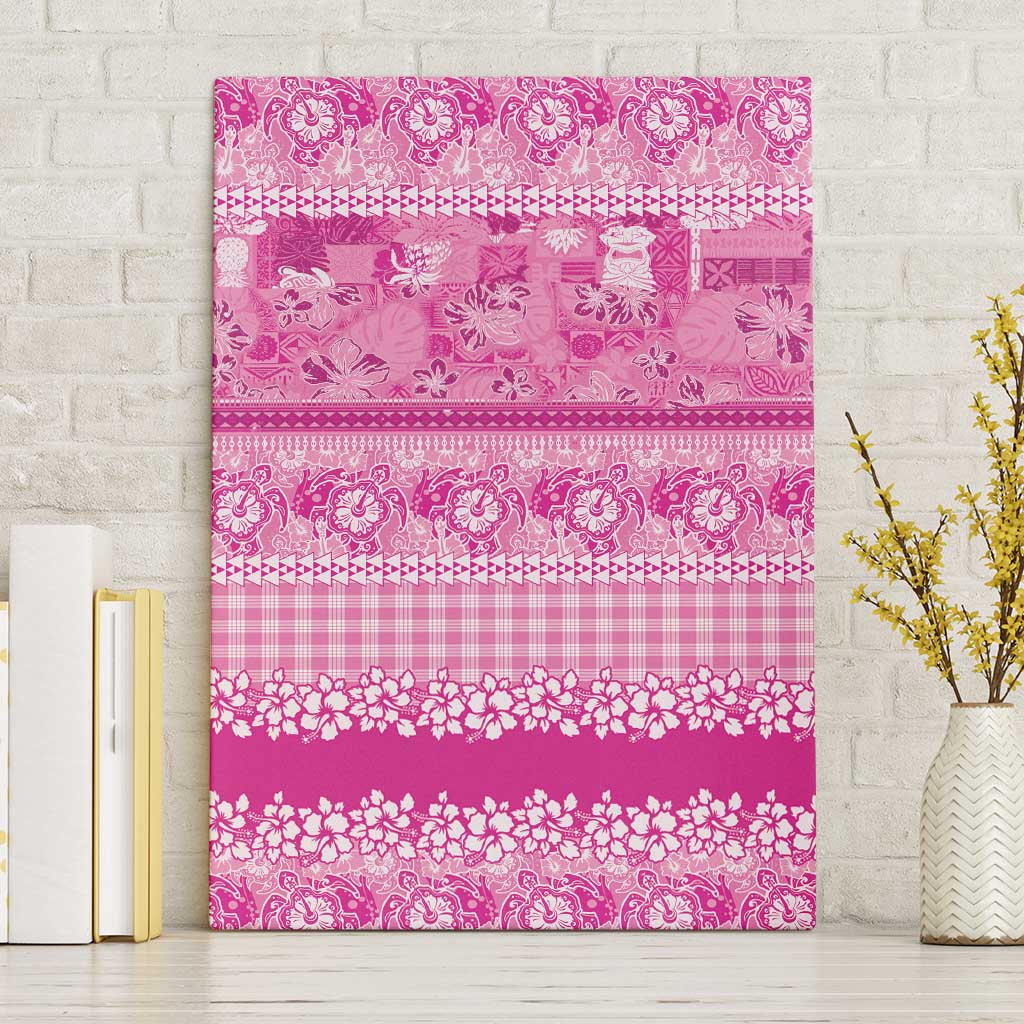 Hawaiian Hibiscus Honu Canvas Wall Art Pink Mele Kalikimaka Palaka Spirit - Polynesian Pride
