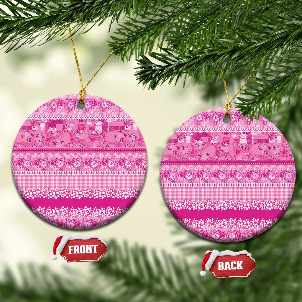 Hawaiian Hibiscus Honu Ceramic Ornament Pink Mele Kalikimaka Palaka Spirit - Polynesian Pride