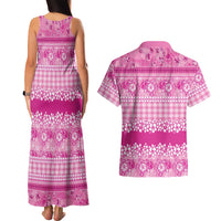 Hawaiian Hibiscus Honu Couples Matching Tank Maxi Dress and Hawaiian Shirt Pink Mele Kalikimaka Palaka Spirit LT9 - Polynesian Pride