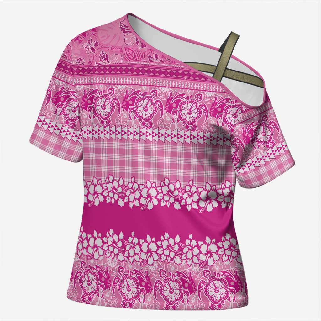 Hawaiian Hibiscus Honu Cross Shoulder Shirt Pink Mele Kalikimaka Palaka Spirit LT9 Female Pink - Polynesian Pride