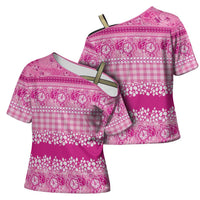 Hawaiian Hibiscus Honu Cross Shoulder Shirt Pink Mele Kalikimaka Palaka Spirit LT9 - Polynesian Pride