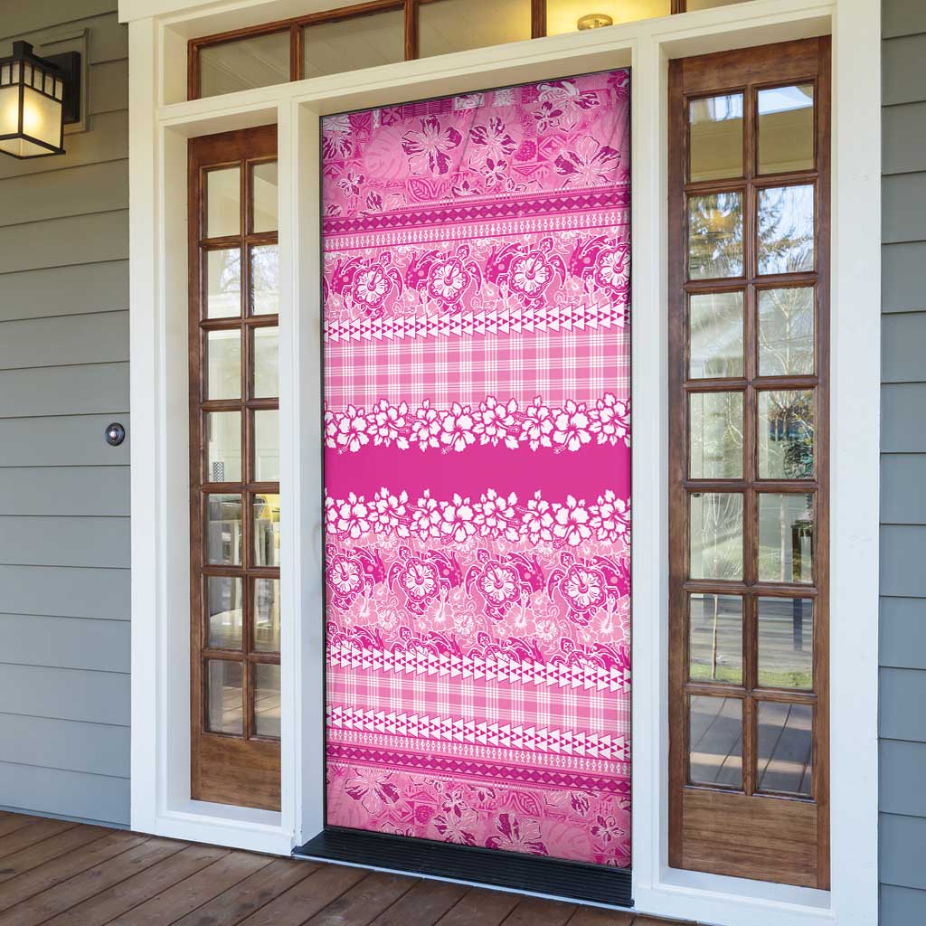 Hawaiian Hibiscus Honu Door Cover Pink Mele Kalikimaka Palaka Spirit LT9 - Polynesian Pride